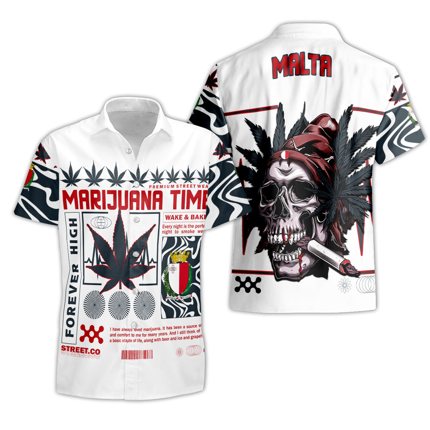 Malta Short Sleeve Shirt Flag & Coat Of Arms Marijuanas Style