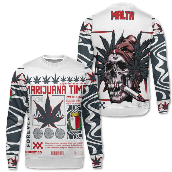 Malta Sweatshirt Flag & Coat Of Arms Marijuanas Style