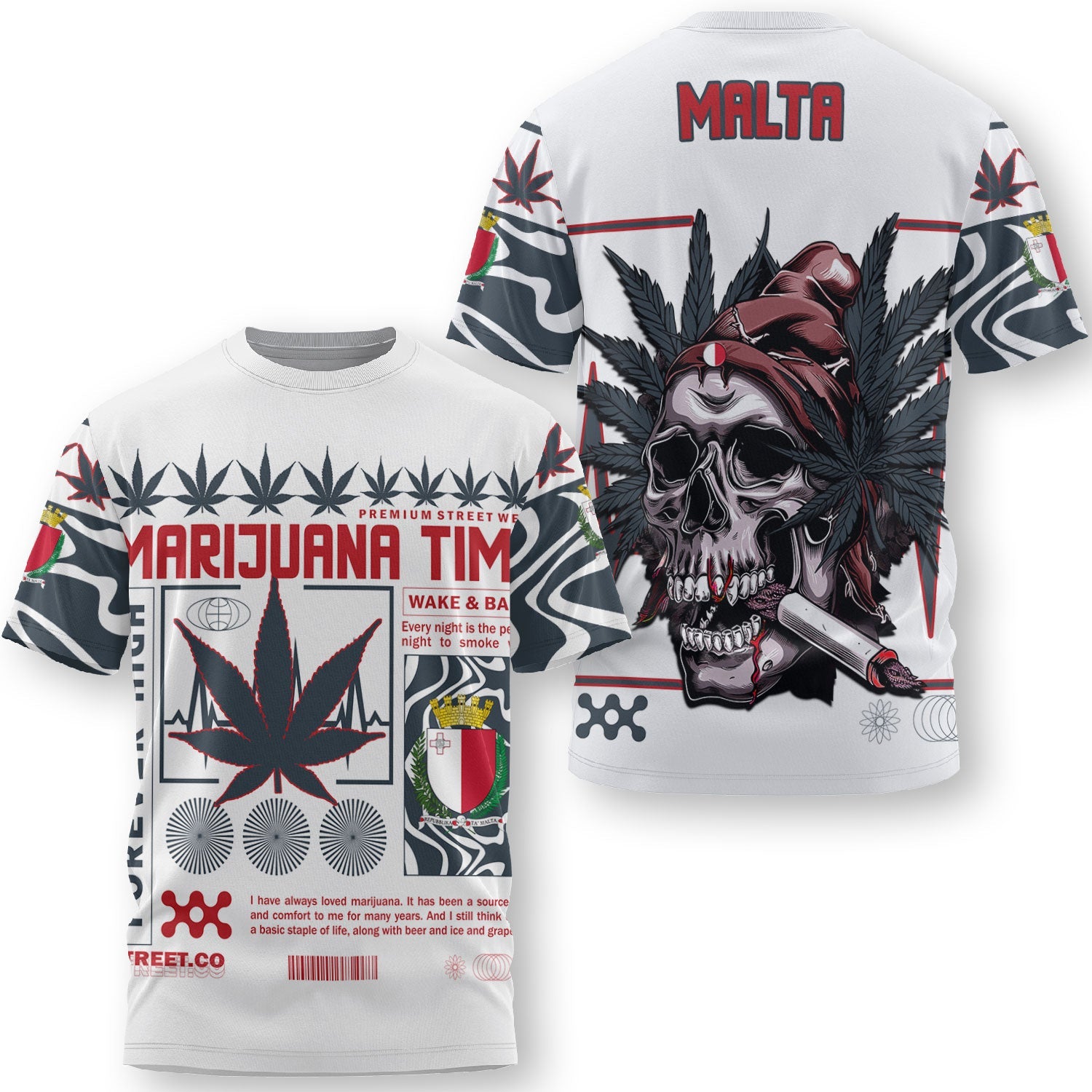 Malta T Shirt Flag & Coat Of Arms Marijuanas Style