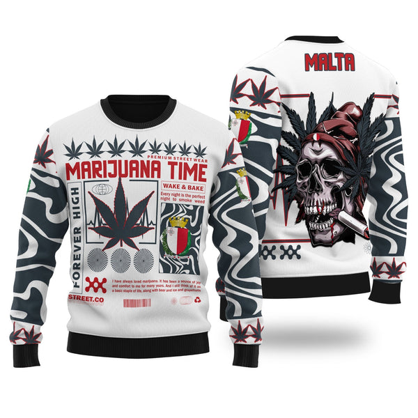 Malta Ugly Sweater Flag & Coat Of Arms Marijuanas Style