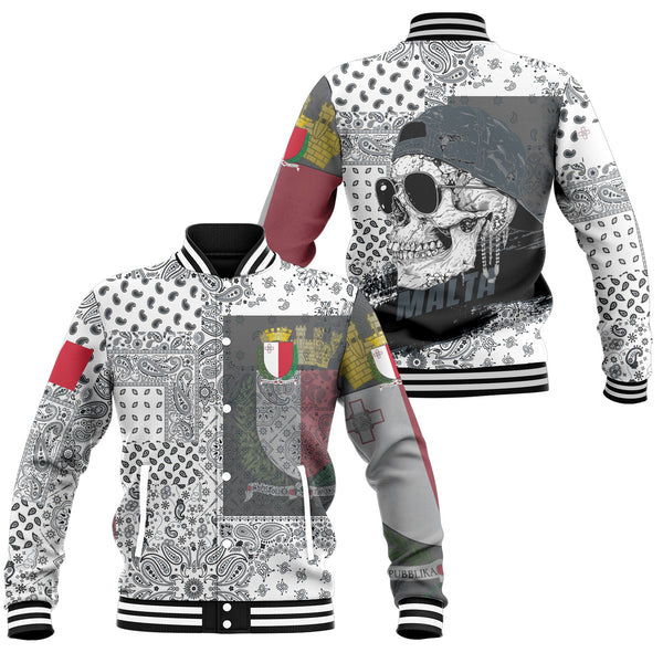 Malta Baseball Jacket Paisley Flag And Skull Style 1