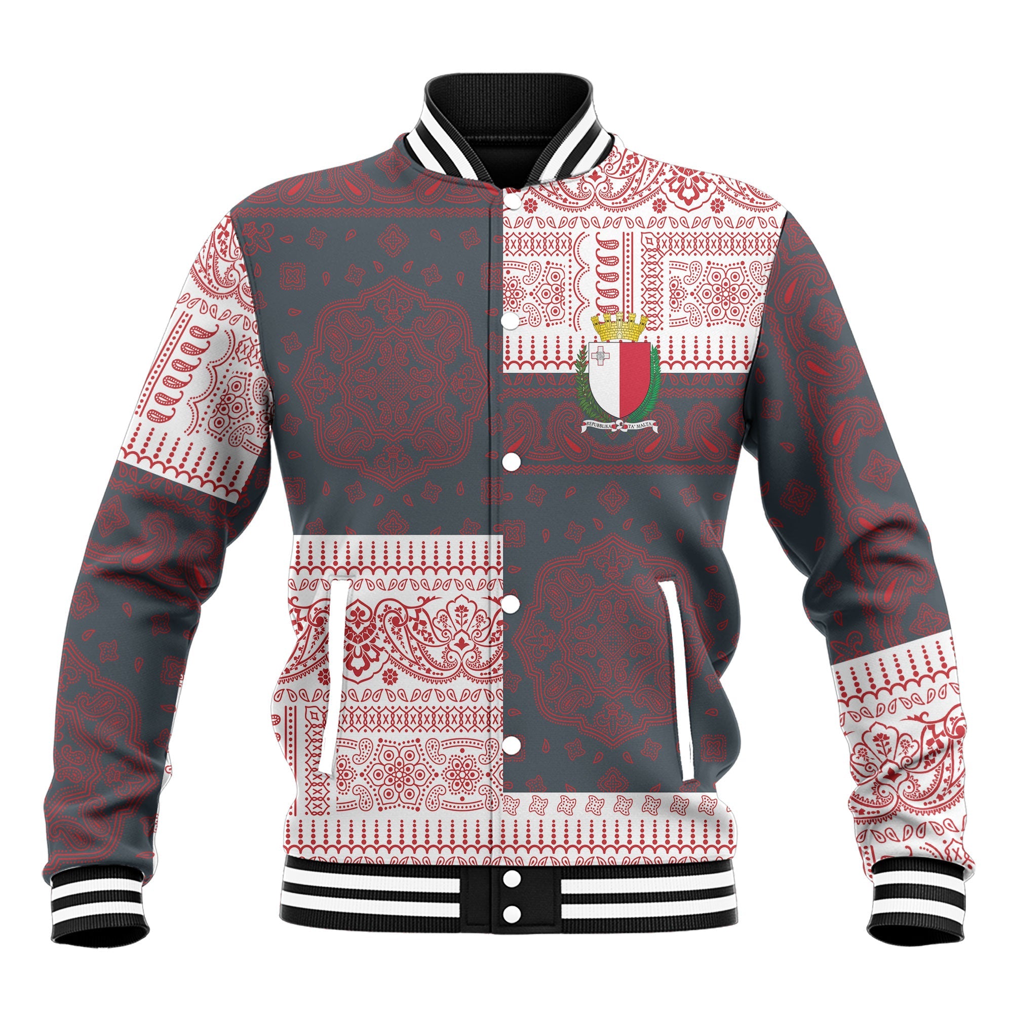 Malta Baseball Jacket Flag And Paisley Basic Style 2