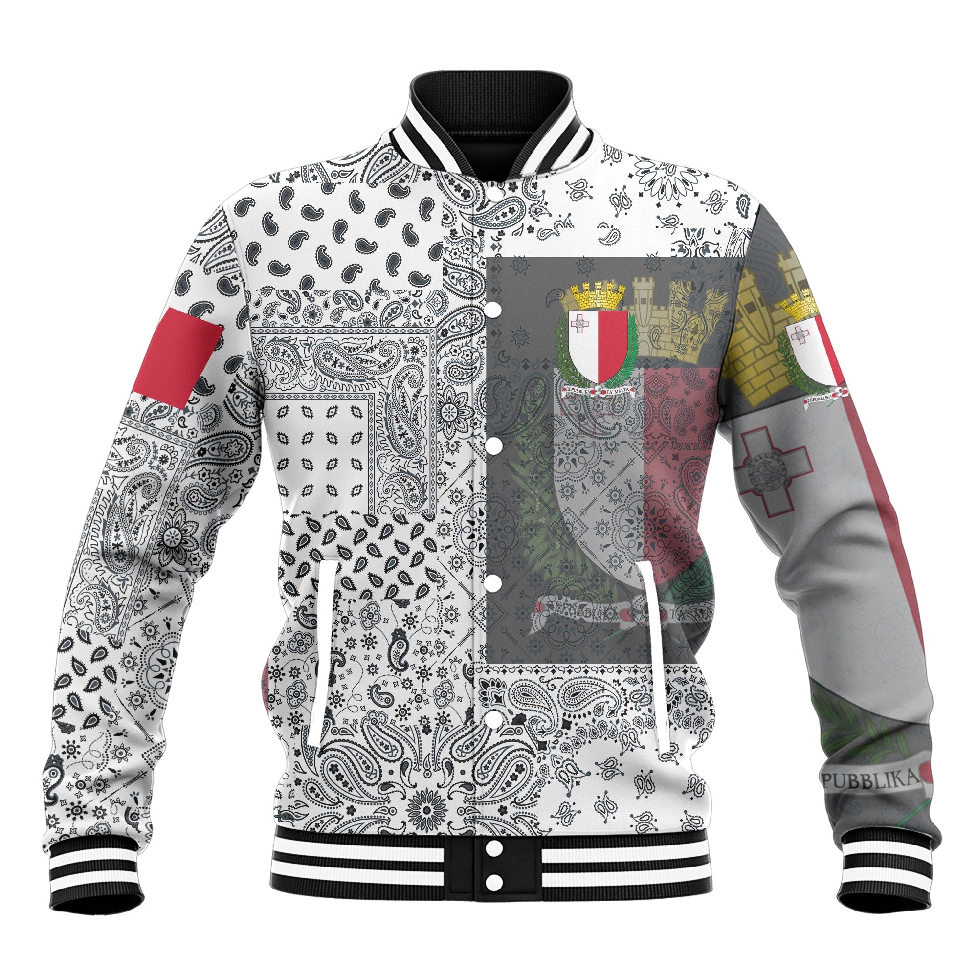 Malta Baseball Jacket Paisley Flag And Skull Style 2