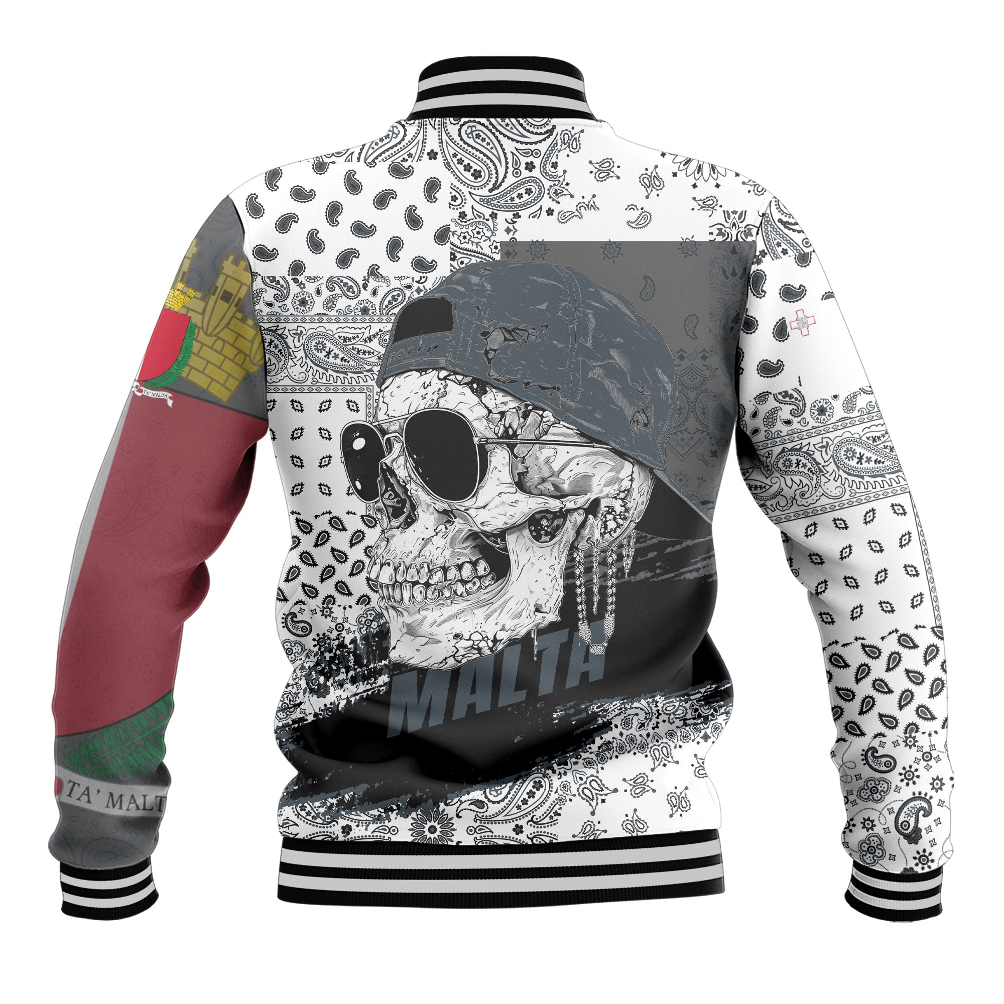 Malta Baseball Jacket Paisley Flag And Skull Style 3