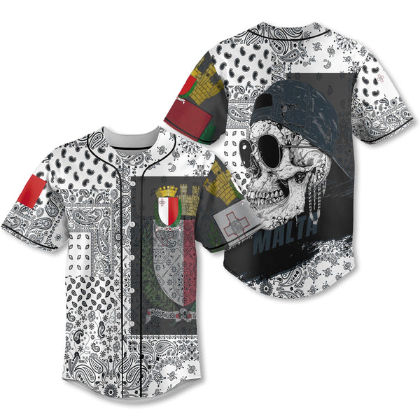 Malta Baseball Jersey Paisley Flag And Skull Style 1