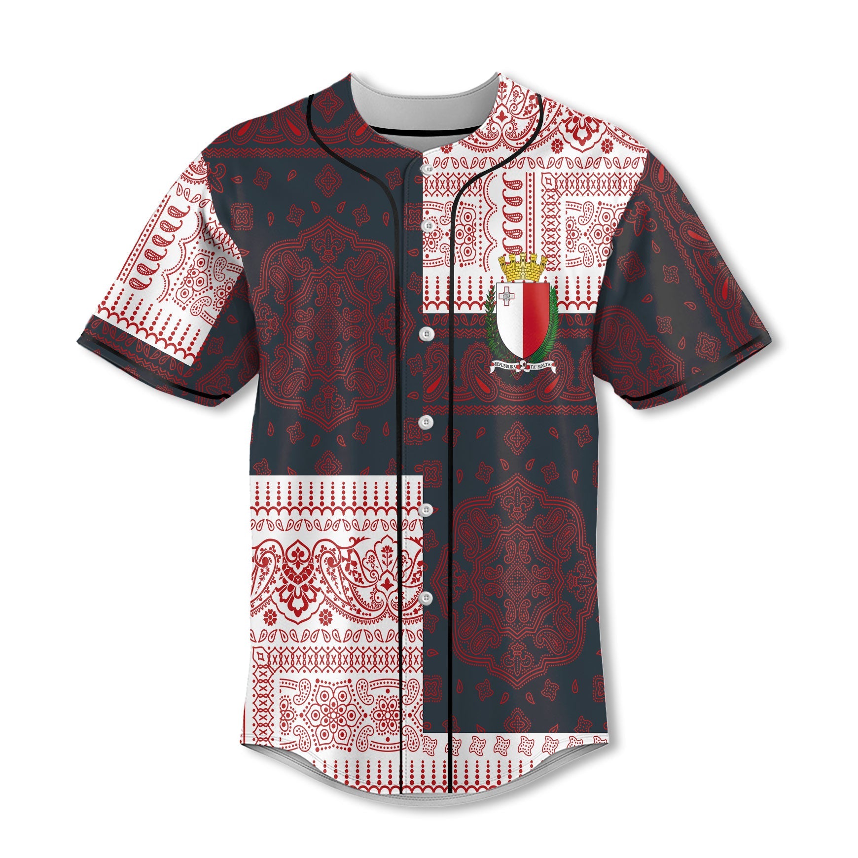 Malta Baseball Jersey Flag And Paisley Basic Style 2