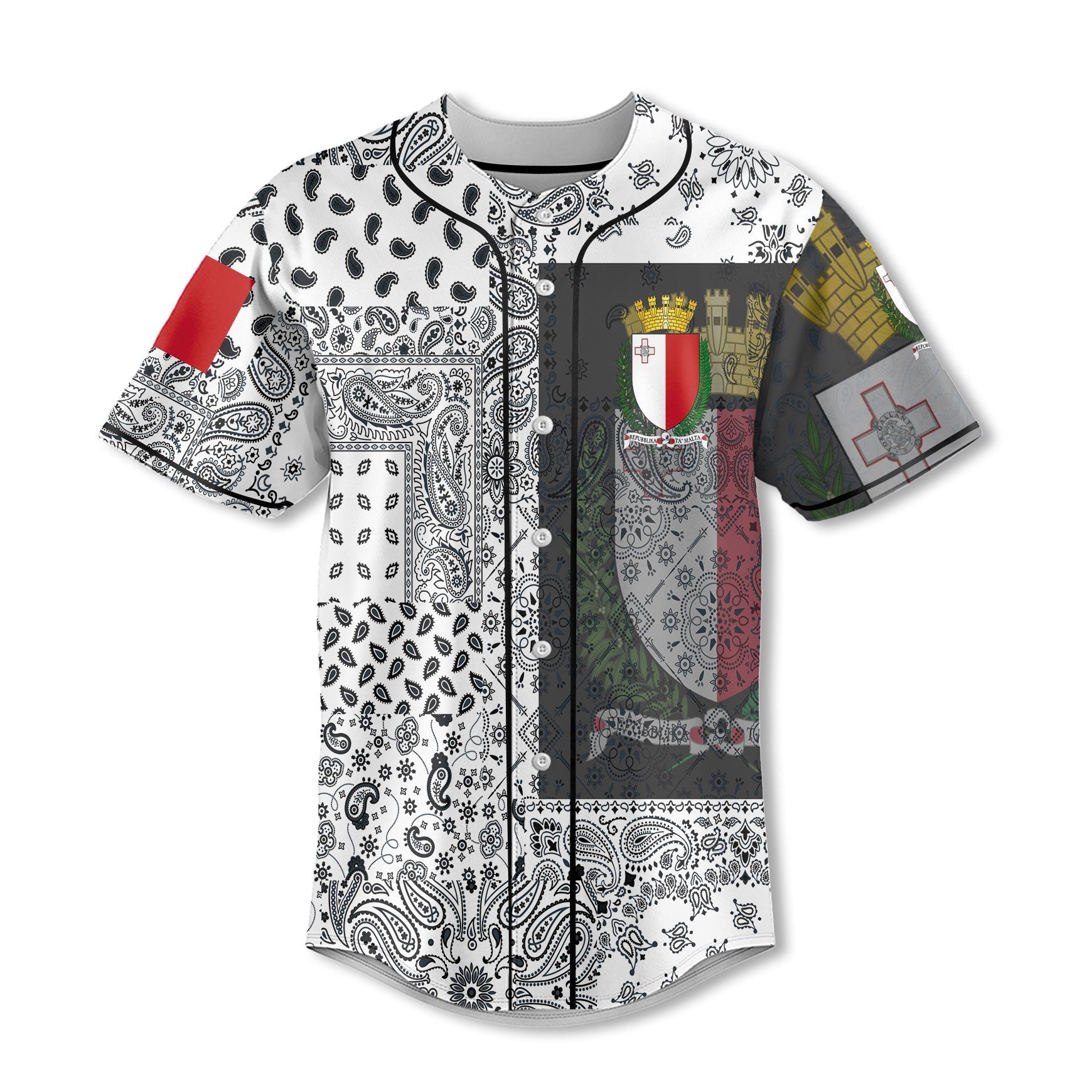 Malta Baseball Jersey Paisley Flag And Skull Style 2