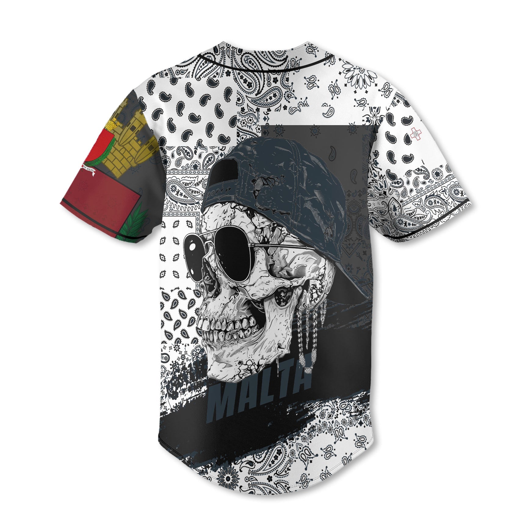 Malta Baseball Jersey Paisley Flag And Skull Style 3