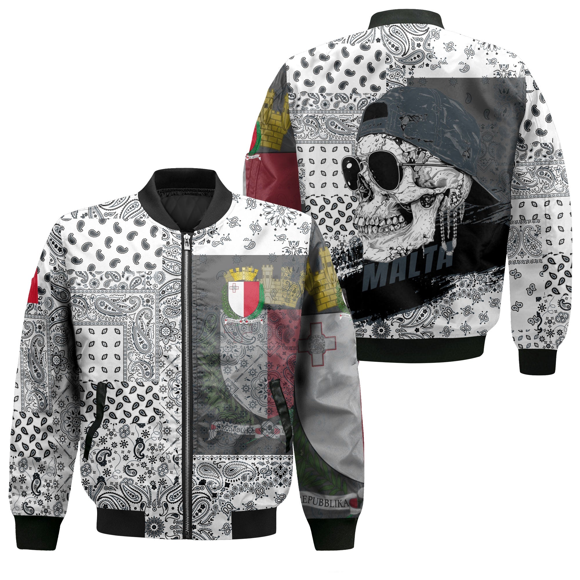 Malta Bomber Jacket Paisley Flag And Skull Style 1