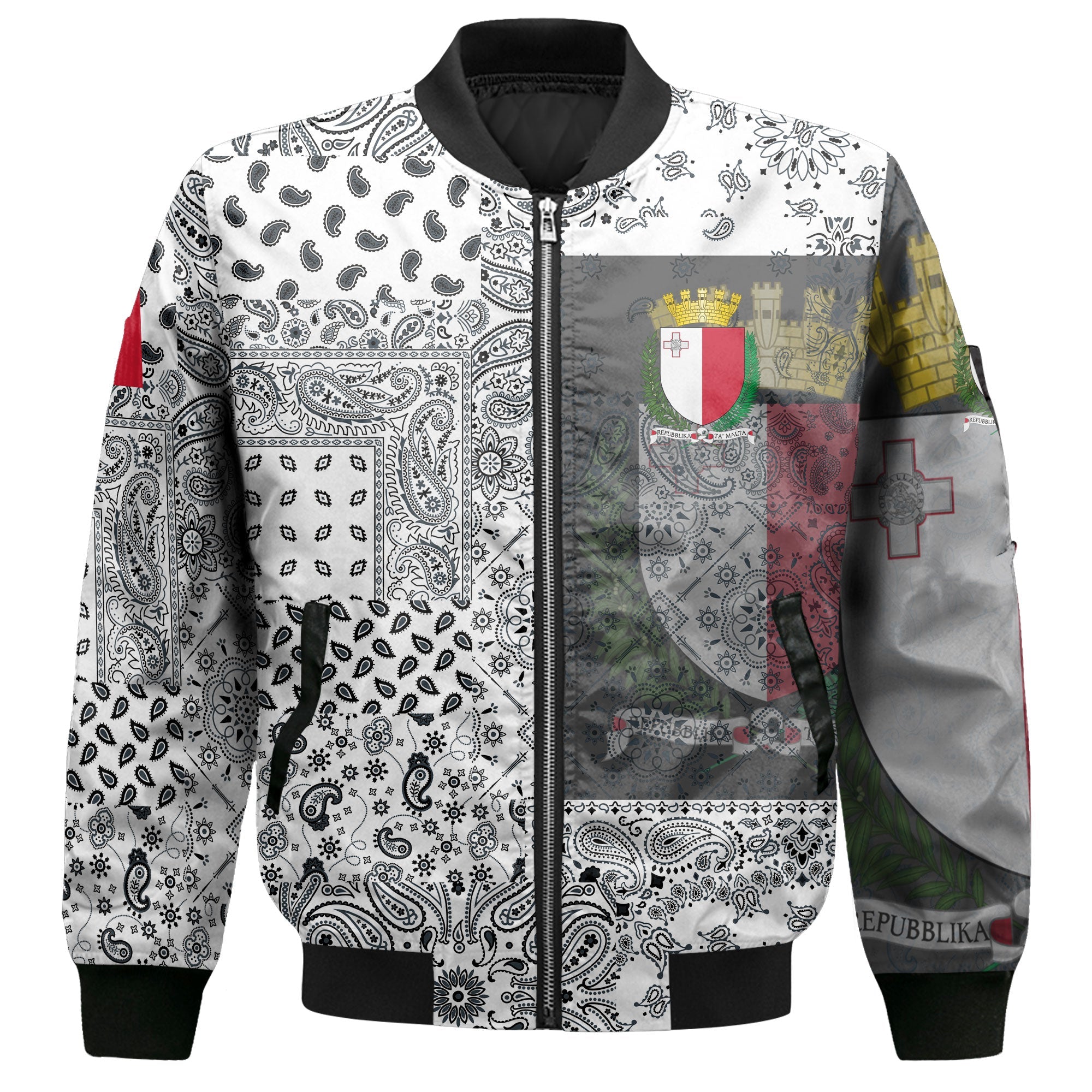 Malta Bomber Jacket Paisley Flag And Skull Style 2