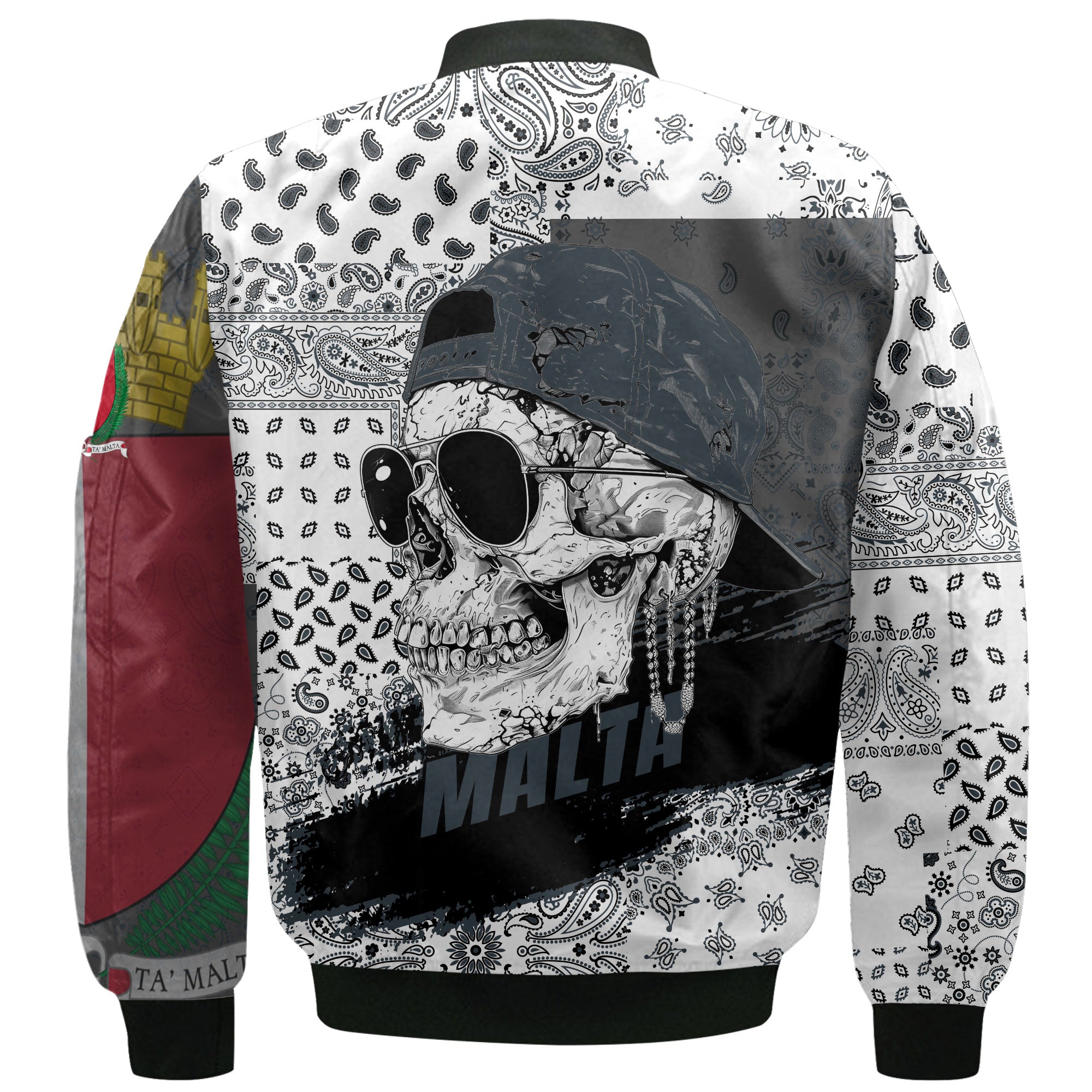 Malta Bomber Jacket Paisley Flag And Skull Style 3