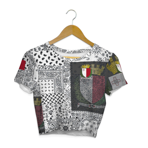 Malta Croptop T Shirt Paisley Flag And Skull Style 1