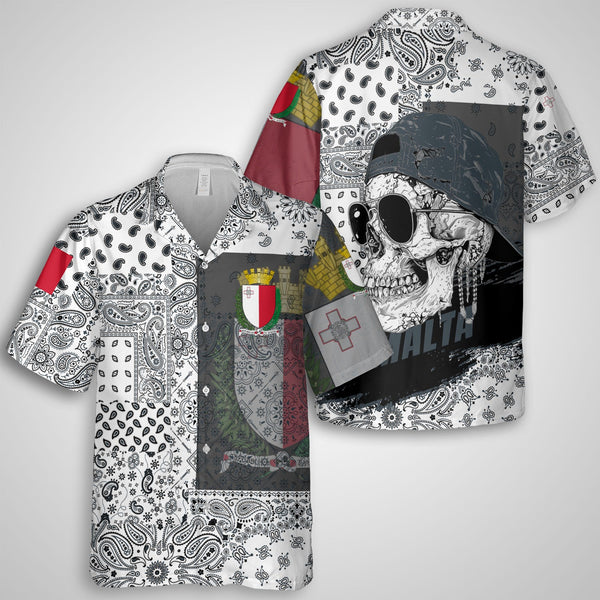 Malta Hawaiian Shirt Paisley Flag And Skull Style 1