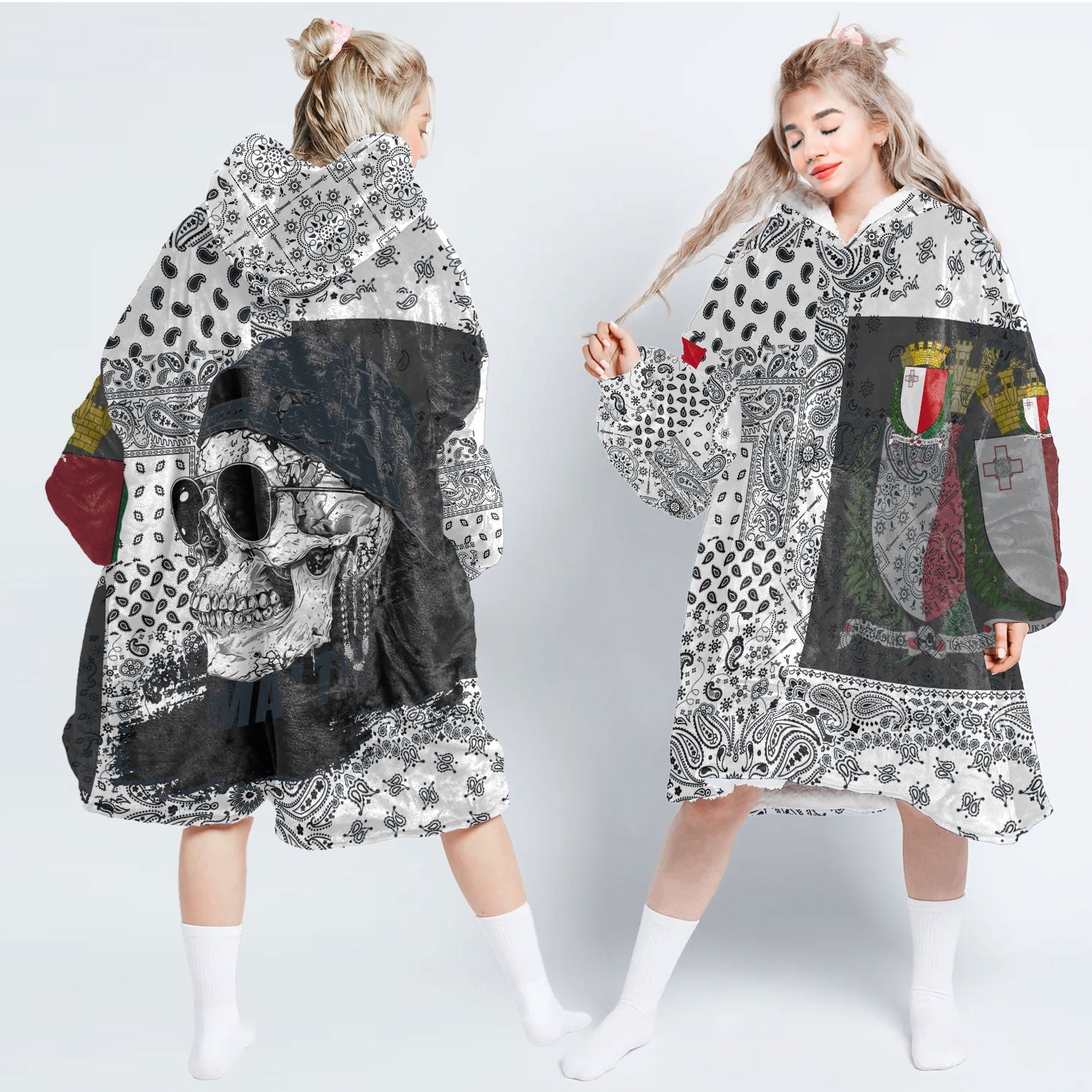 Malta Hoodie Blanket Paisley Flag And Skull Style 1