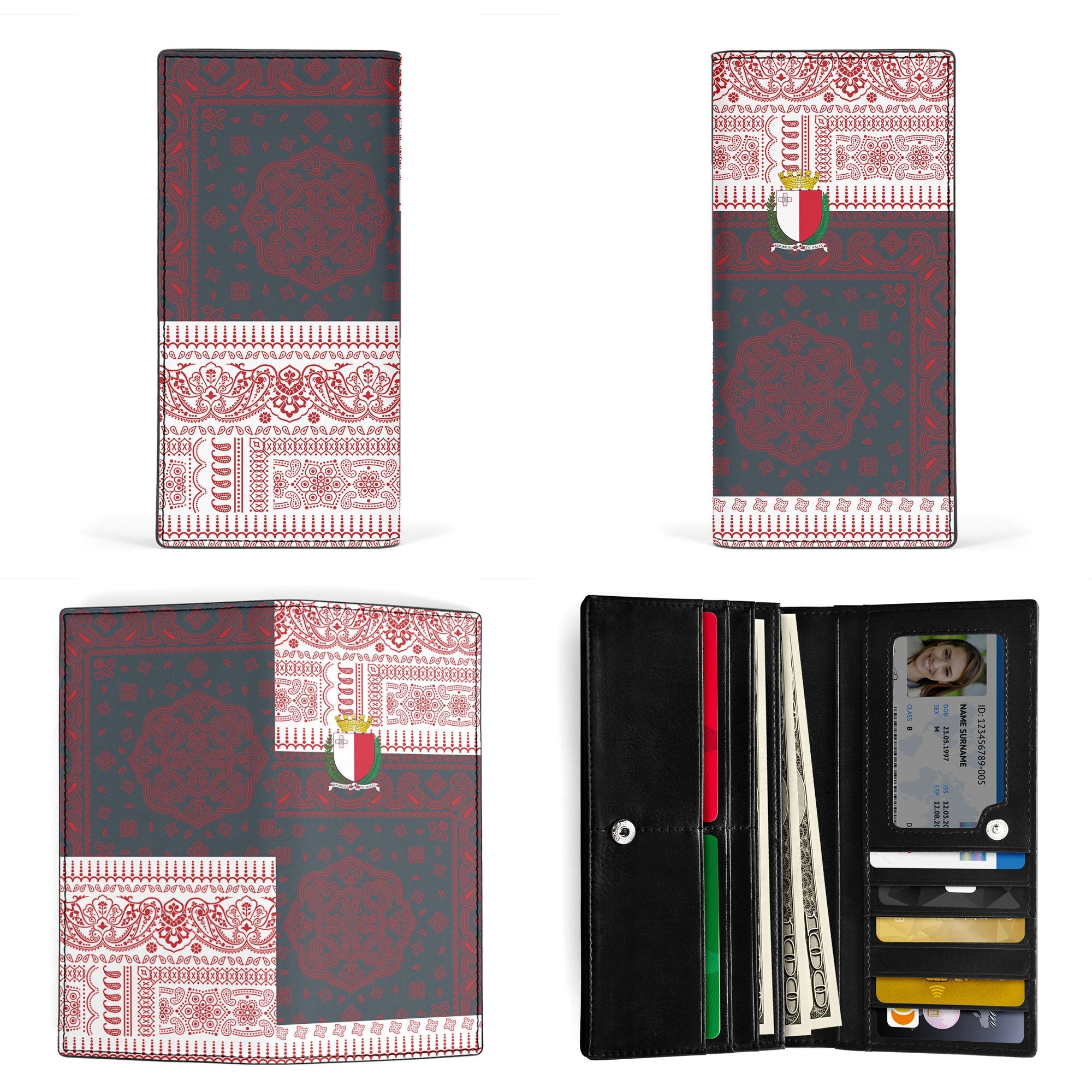 Malta Leather Wallet Flag And Paisley Basic Style 3