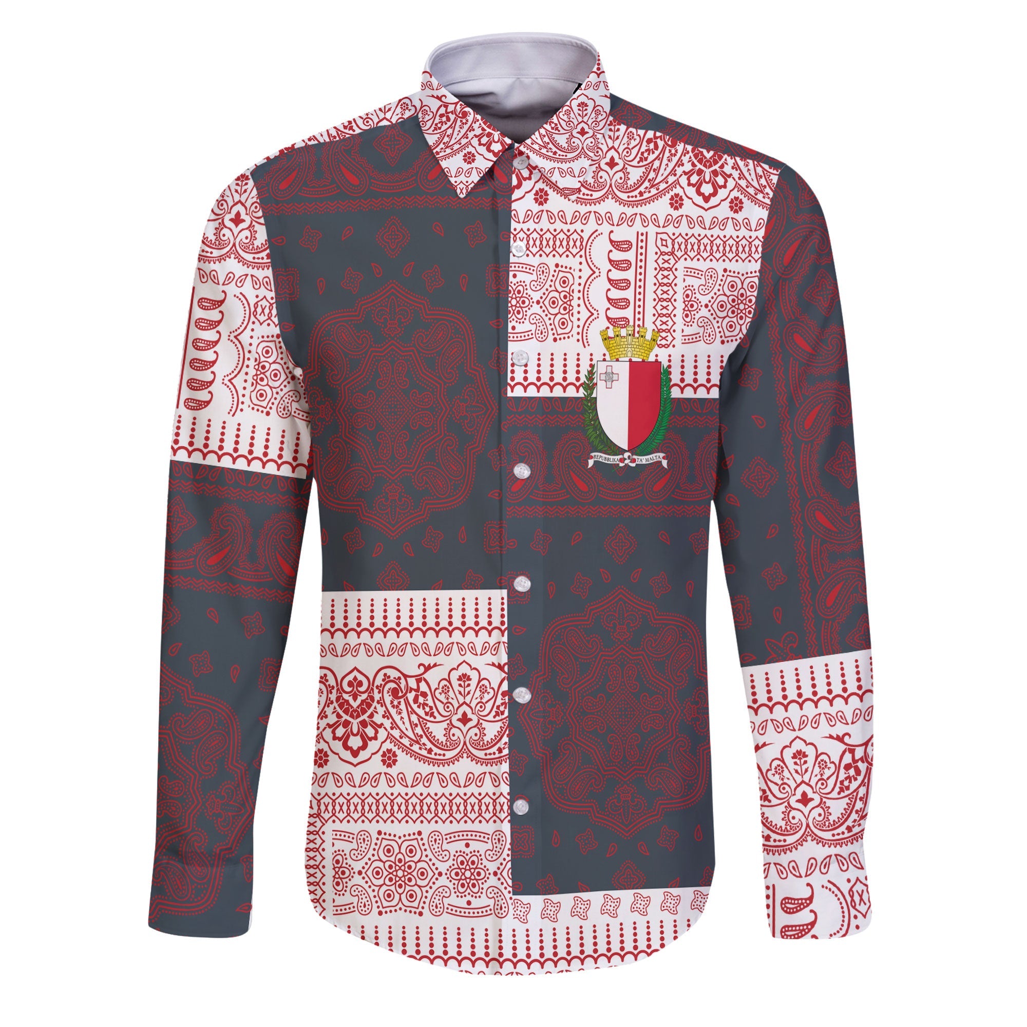 Malta Long Sleeve Button Shirt Flag And Paisley Basic Style 1