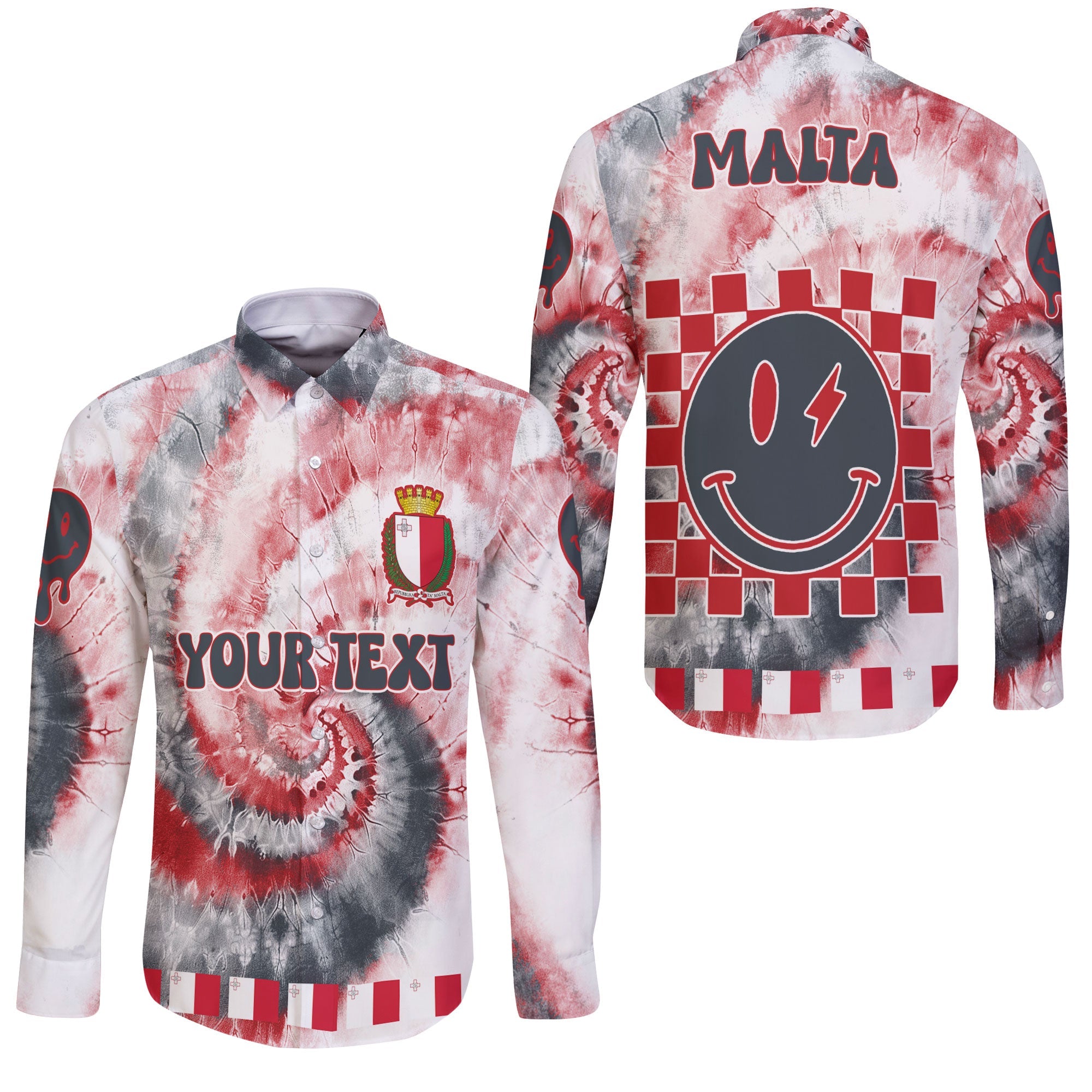 Malta Long Sleeve Button Shirt Custom Tie Dye Style 3