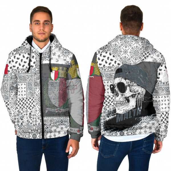 Malta Men Hooded Padded Jacket Paisley Flag And Skull Style 1