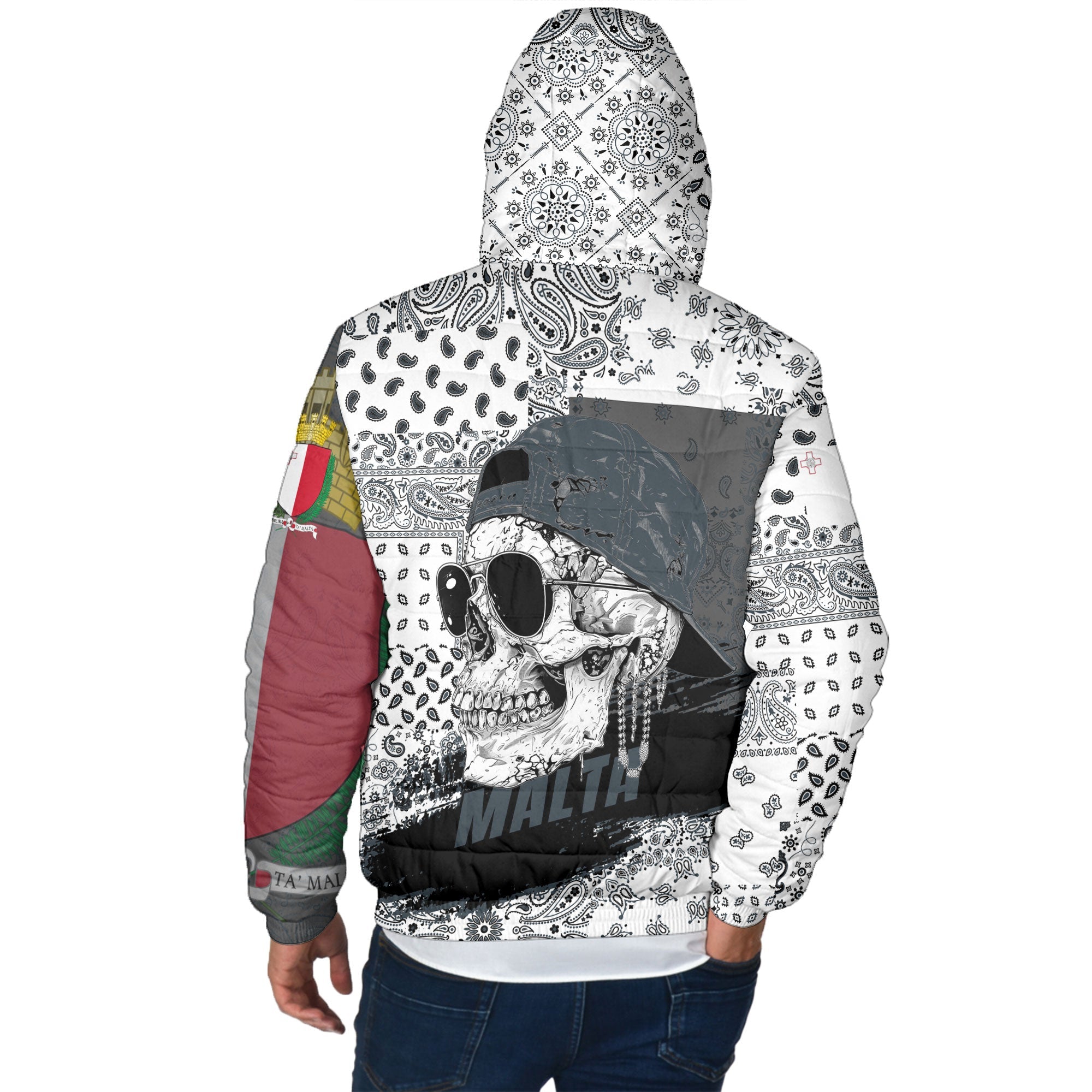 Malta Men Hooded Padded Jacket Paisley Flag And Skull Style 3