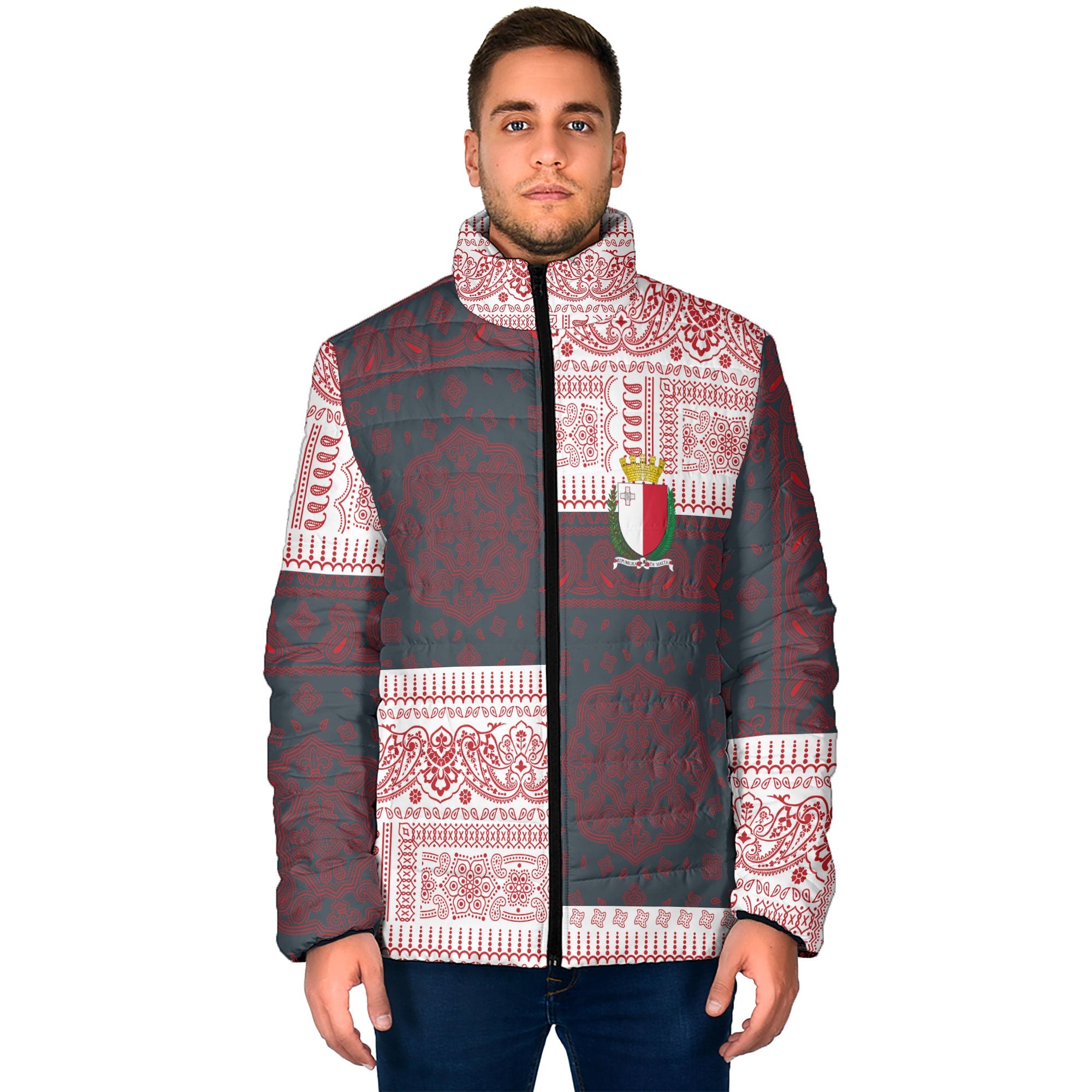 Malta Men Padded Jacket Flag And Paisley Basic Style 1