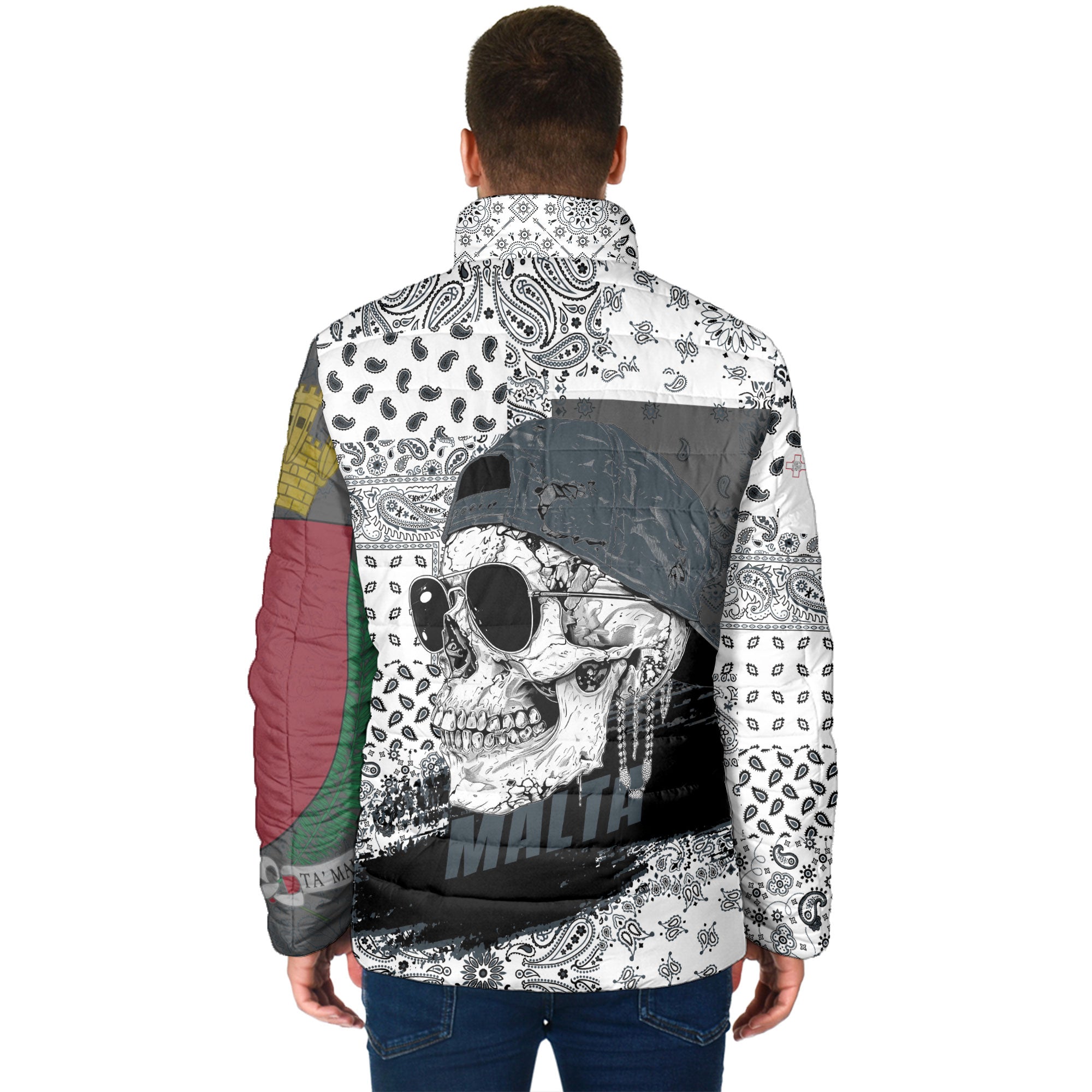 Malta Men Padded Jacket Paisley Flag And Skull Style 2