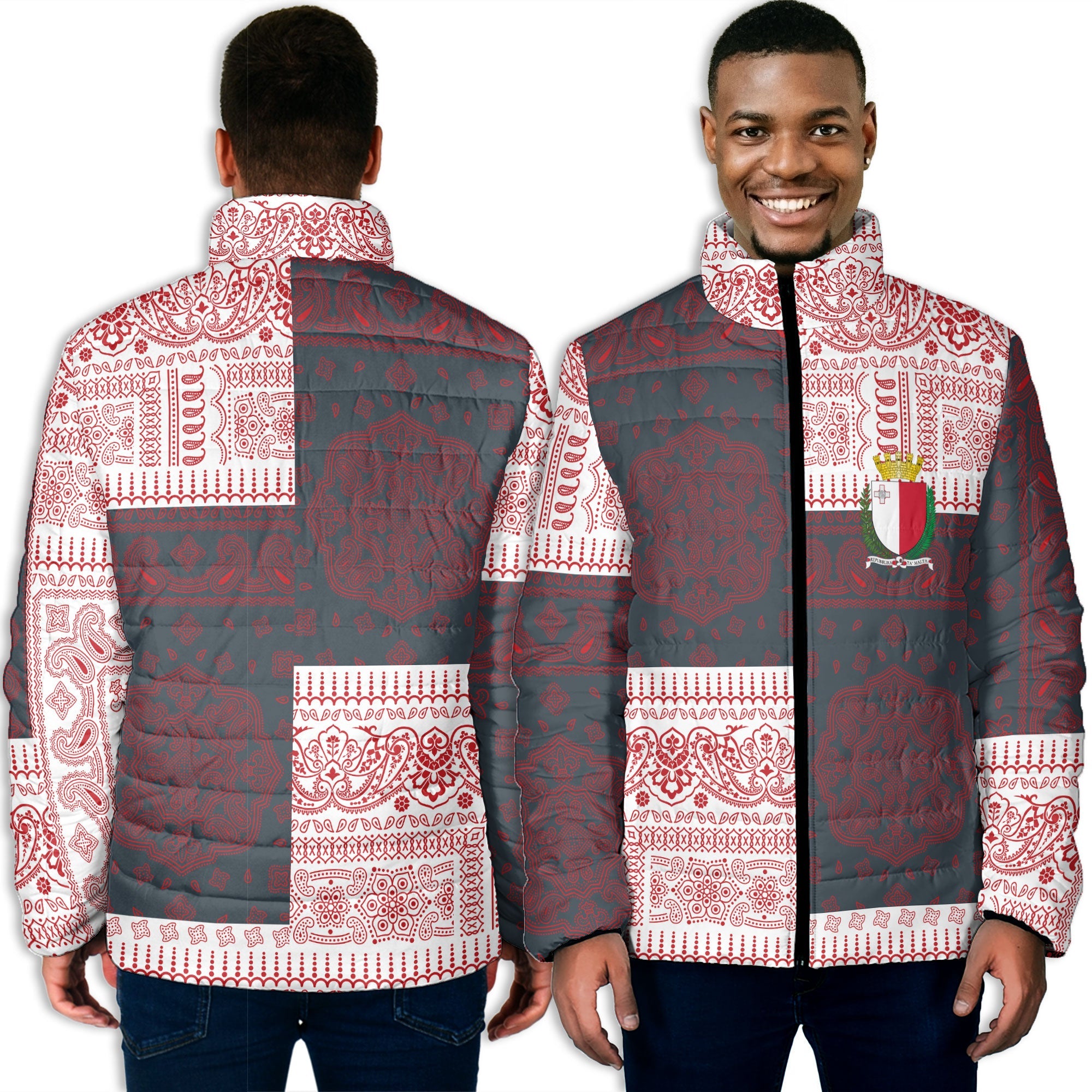 Malta Men Padded Jacket Flag And Paisley Basic Style 3