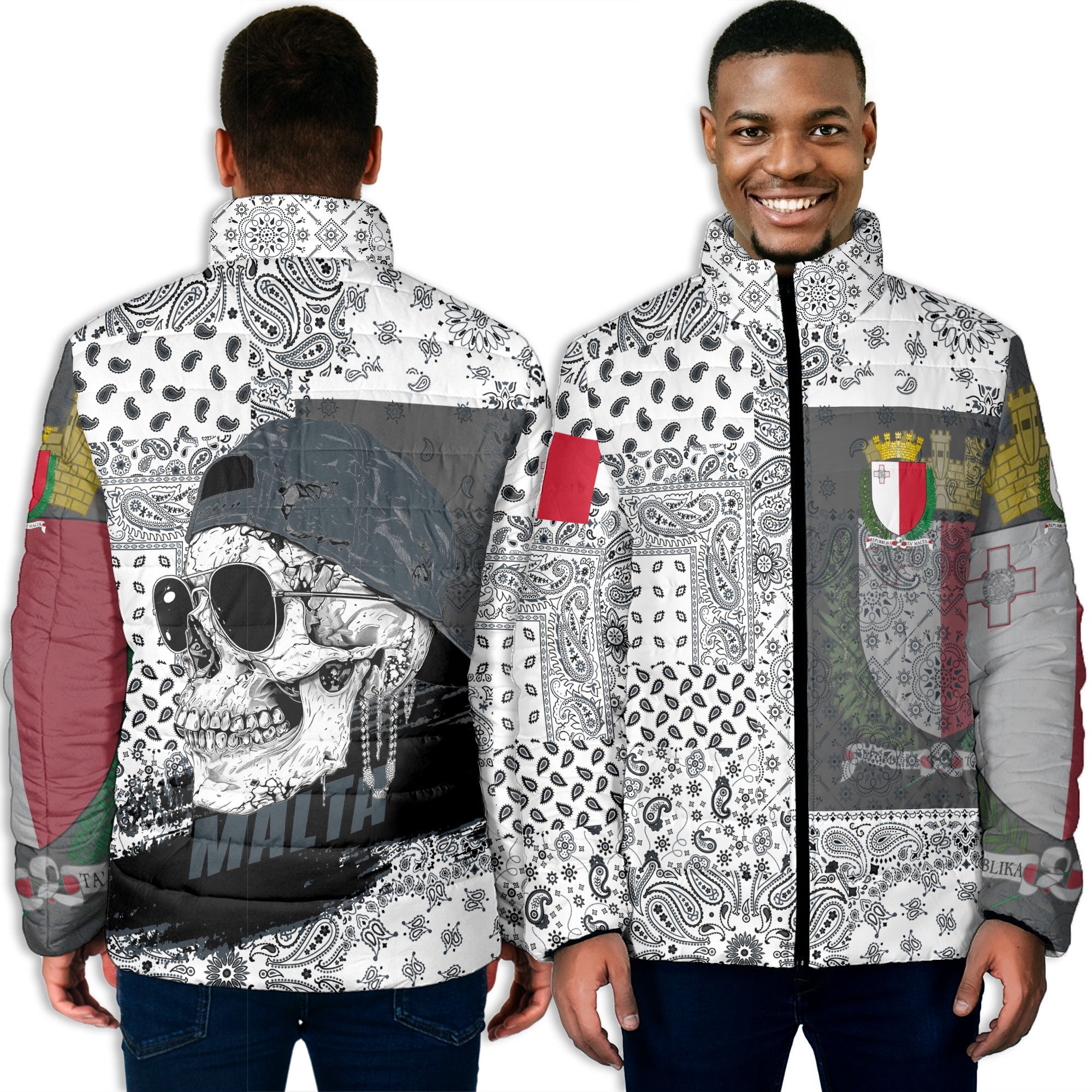 Malta Men Padded Jacket Paisley Flag And Skull Style 3