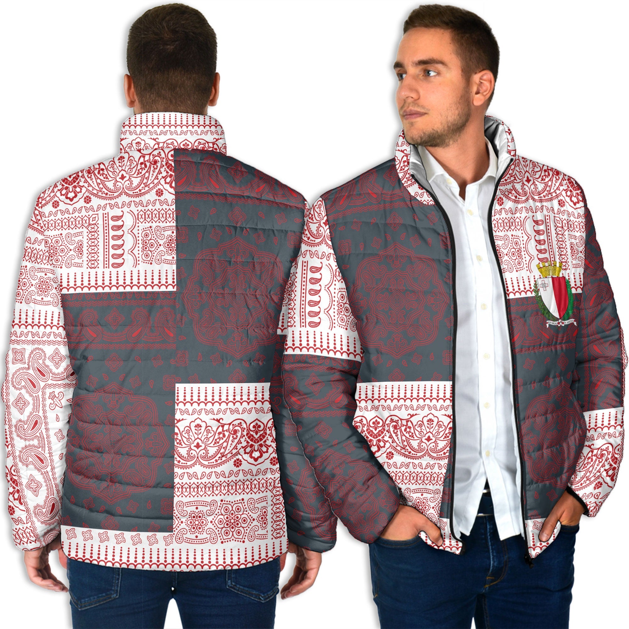 Malta Men Padded Jacket Flag And Paisley Basic Style 4