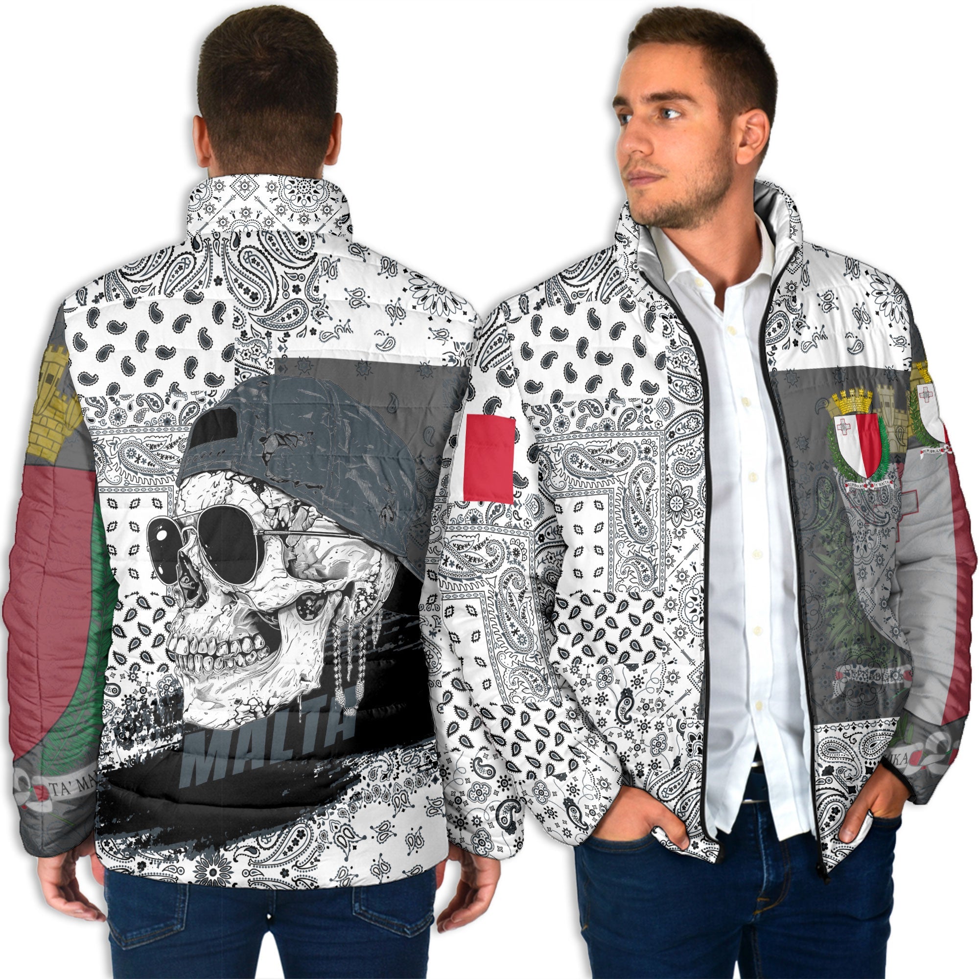 Malta Men Padded Jacket Paisley Flag And Skull Style 4