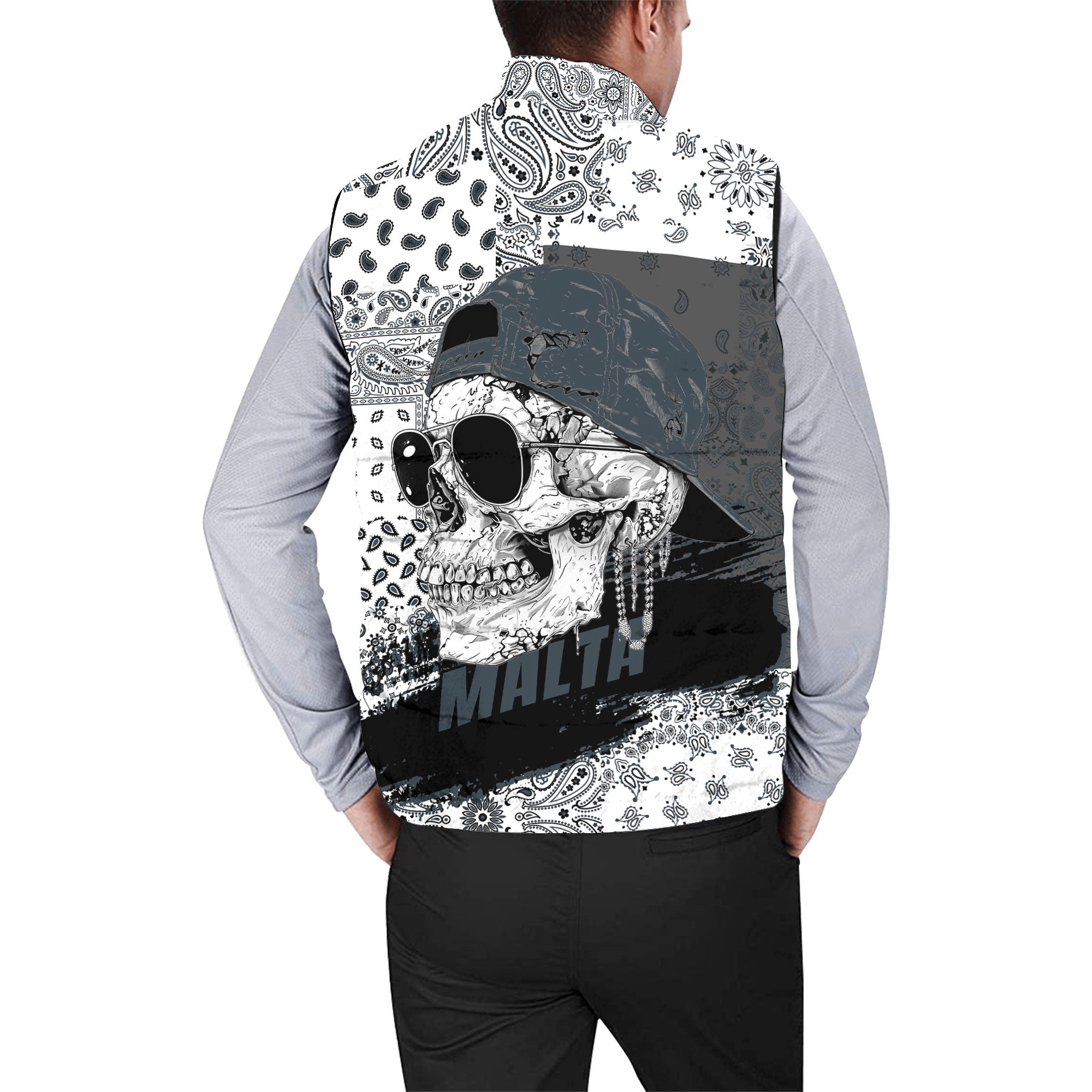 Malta Men Padded Jacket Vest Paisley Flag And Skull Style 2