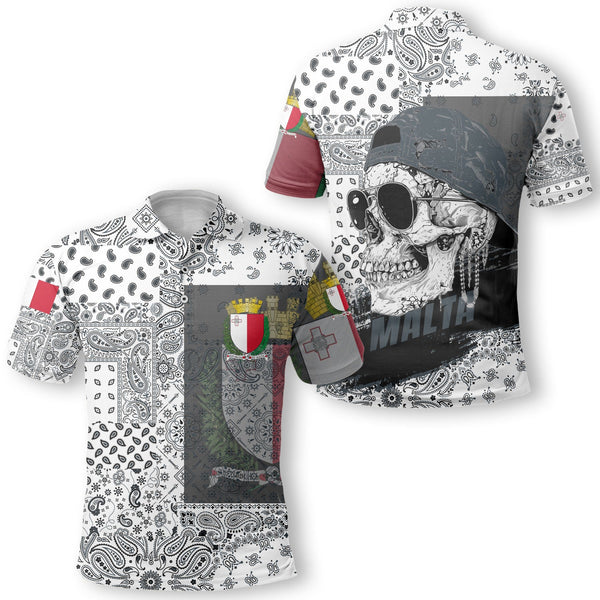 Malta Polo Shirt Paisley Flag And Skull Style 1