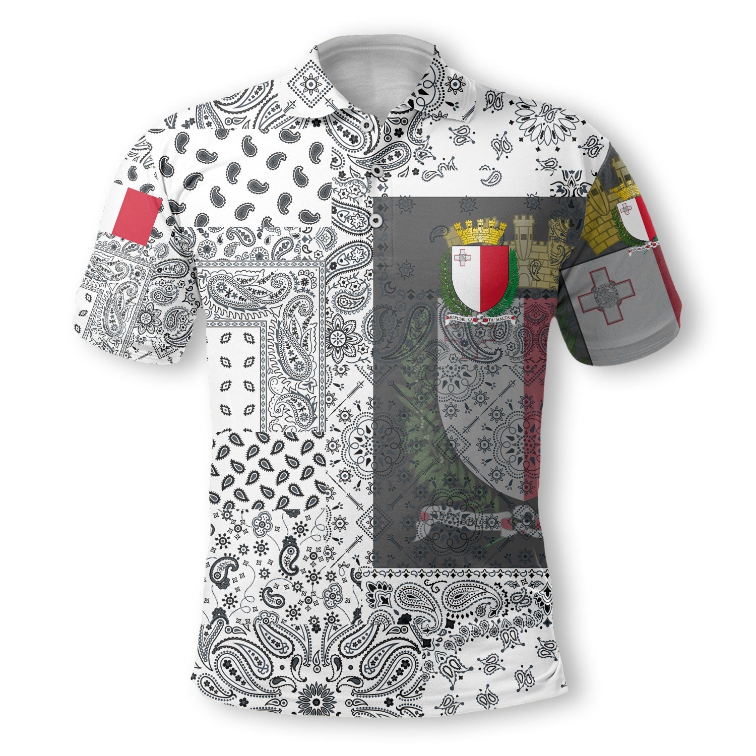 Malta Polo Shirt Paisley Flag And Skull Style 2