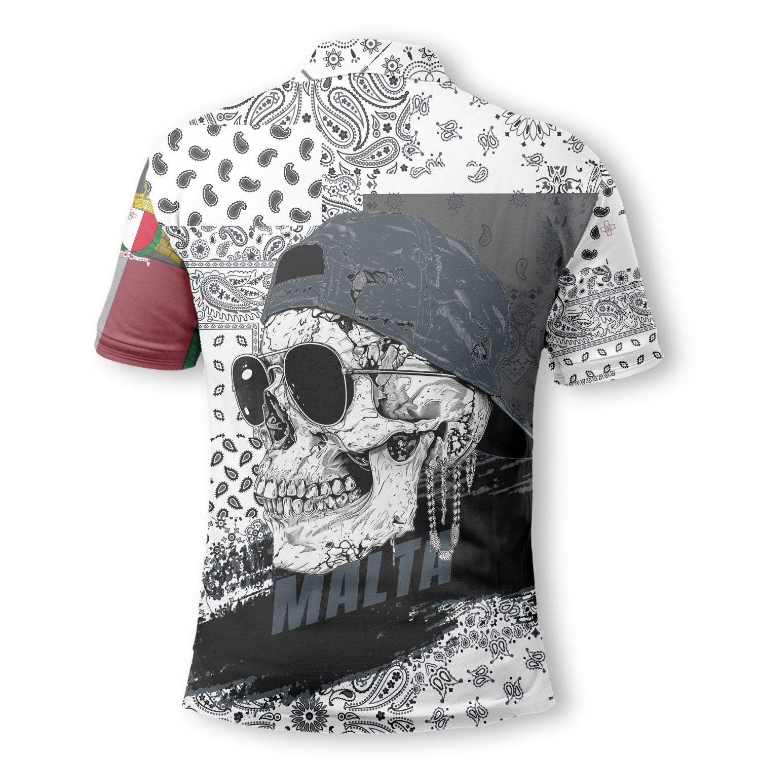 Malta Polo Shirt Paisley Flag And Skull Style 3