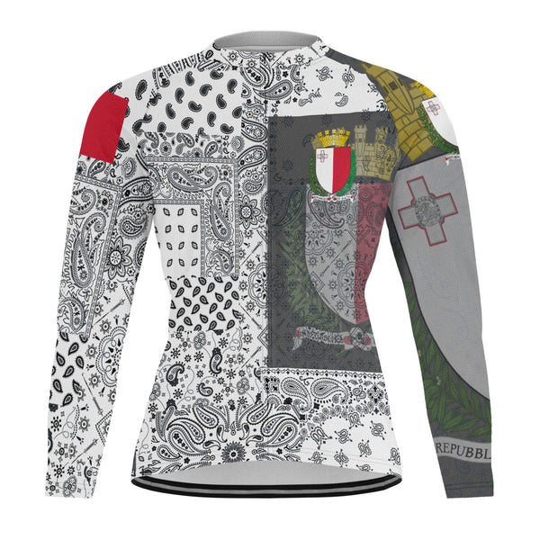 Malta Raglan Men Cycling Jersey Long Sleeve Paisley Flag And Skull Style 1