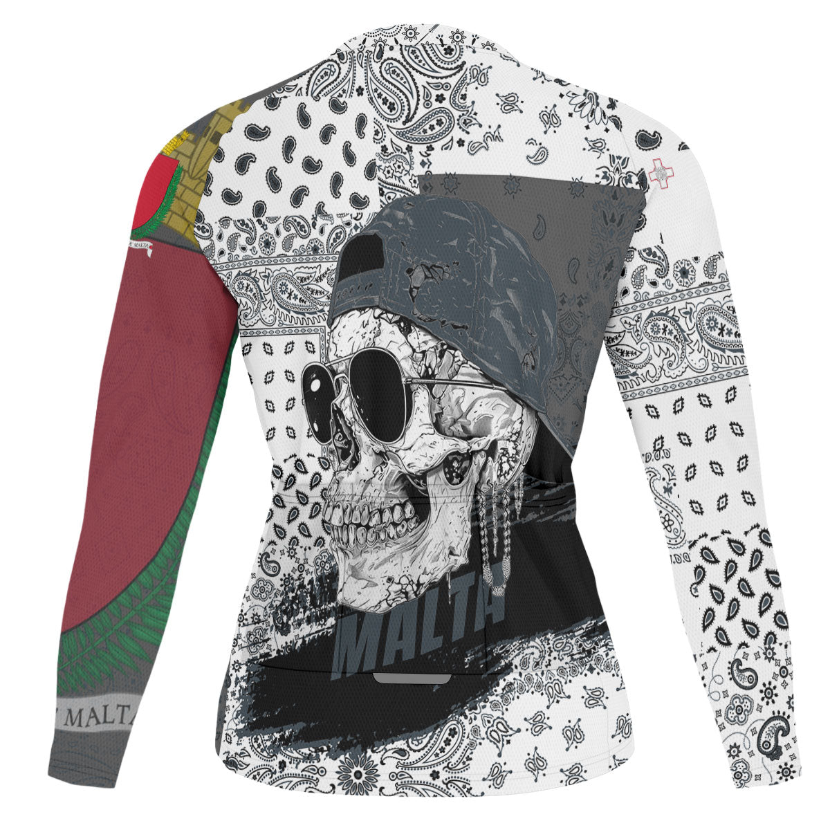 Malta Raglan Men Cycling Jersey Long Sleeve Paisley Flag And Skull Style 2