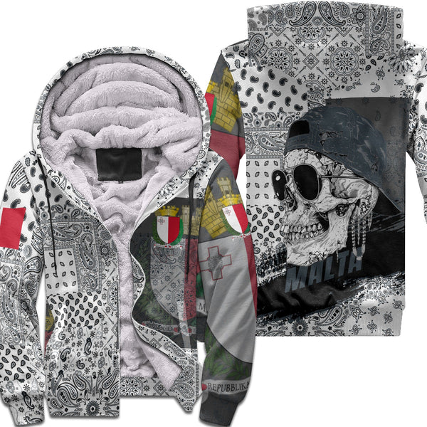 Malta Sherpa Hoodie Paisley Flag And Skull Style 1