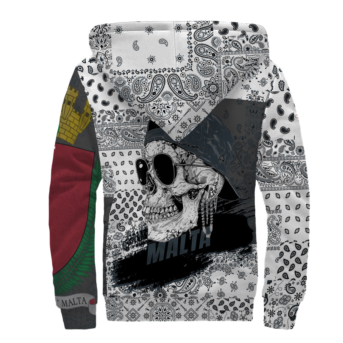 Malta Sherpa Hoodie Paisley Flag And Skull Style 2