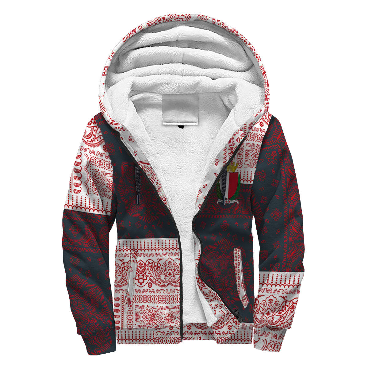 Malta Sherpa Hoodie Flag And Paisley Basic Style 3