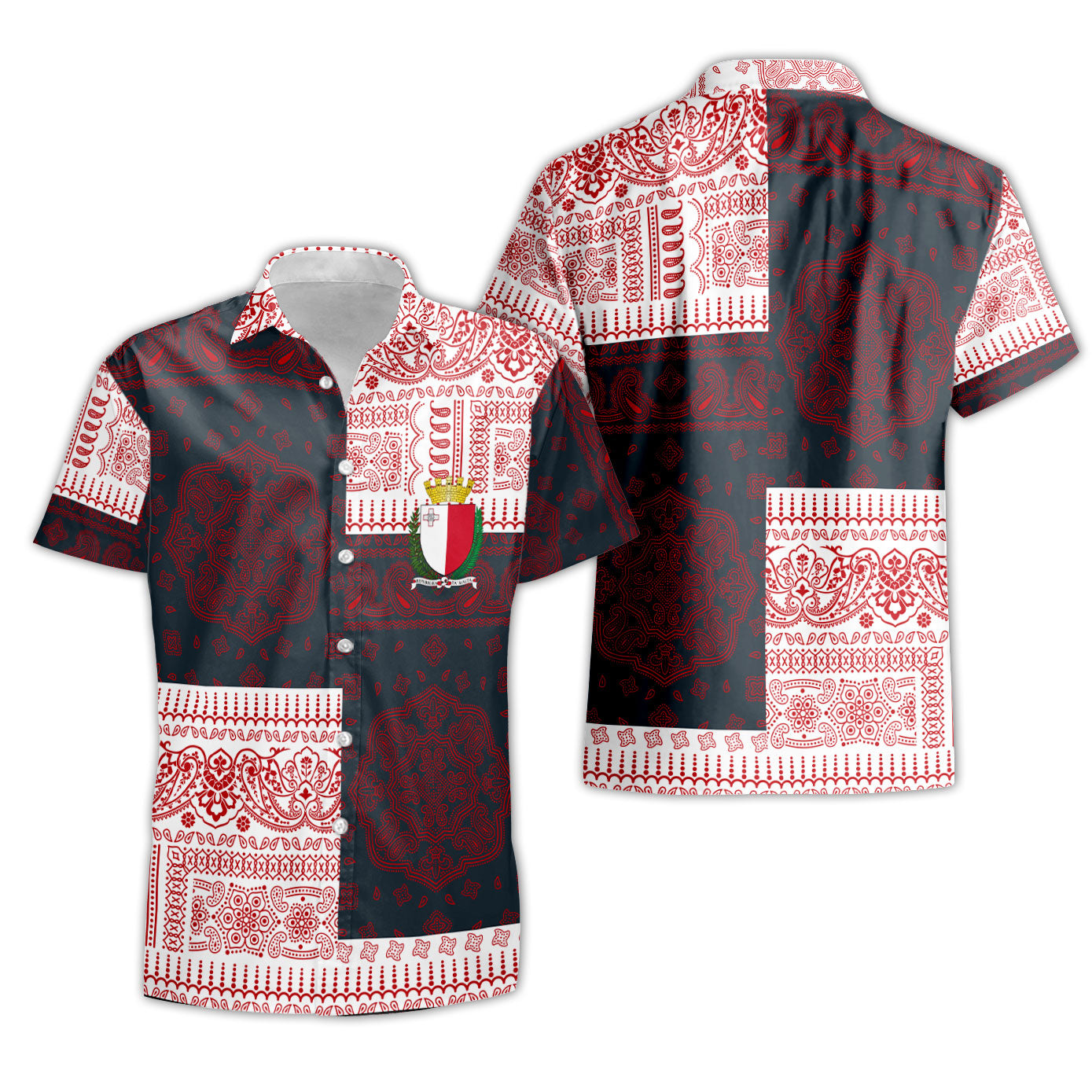 Malta Short Sleeve Shirt Flag And Paisley Basic Style 1