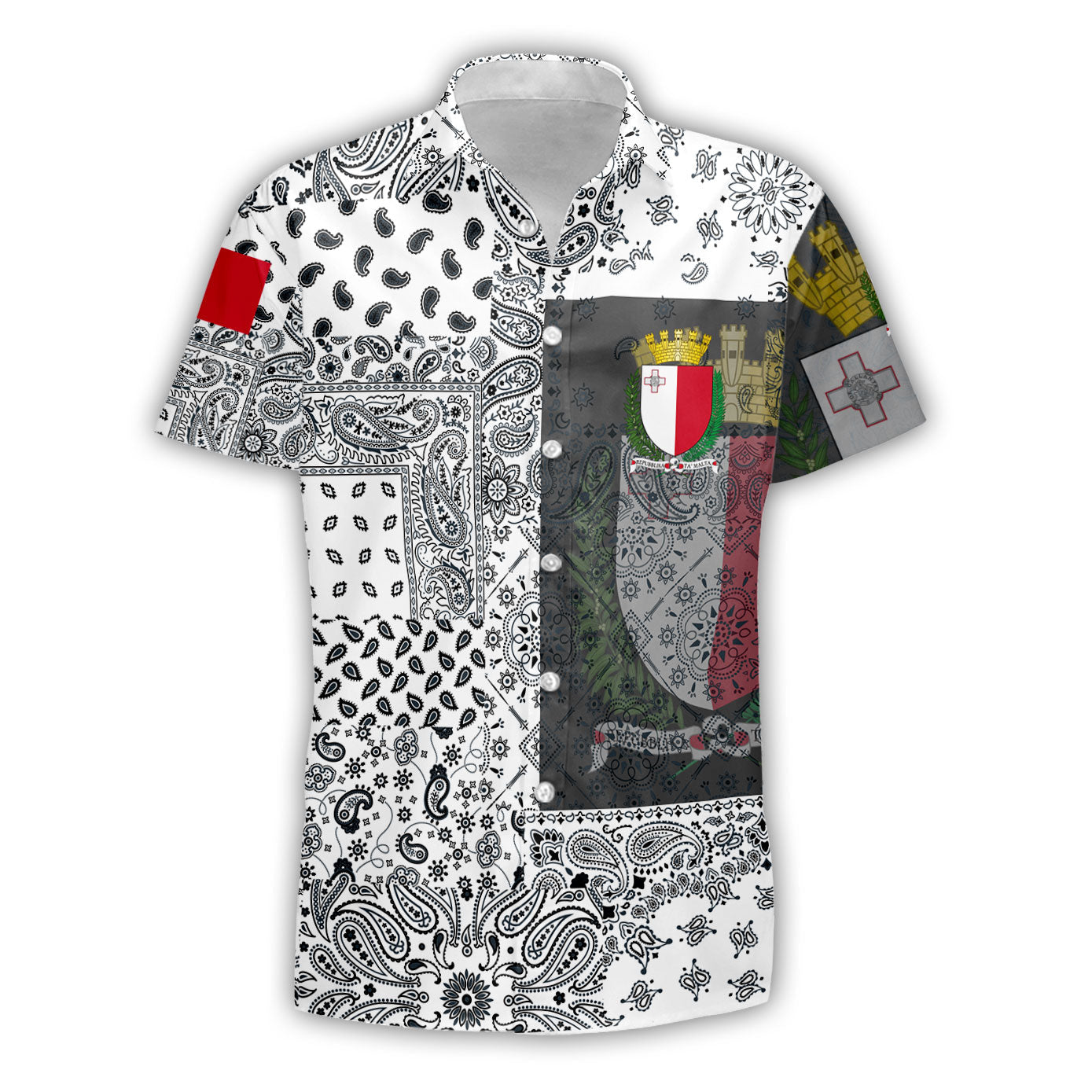 Malta Short Sleeve Shirt Paisley Flag And Skull Style 1