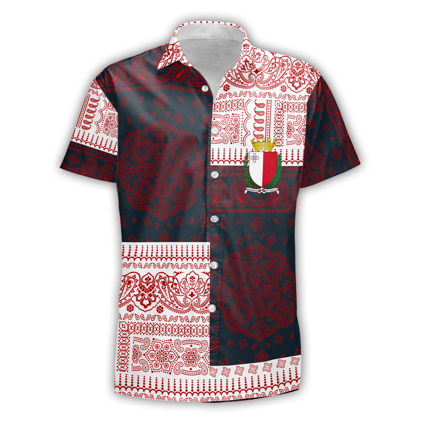 Malta Short Sleeve Shirt Flag And Paisley Basic Style 2