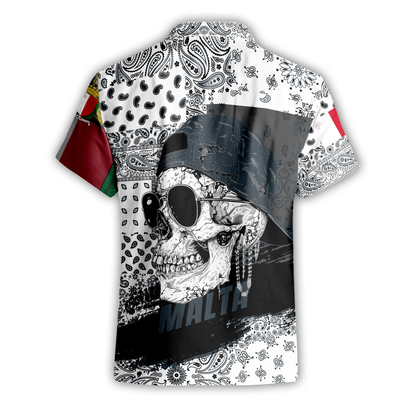 Malta Short Sleeve Shirt Paisley Flag And Skull Style 2