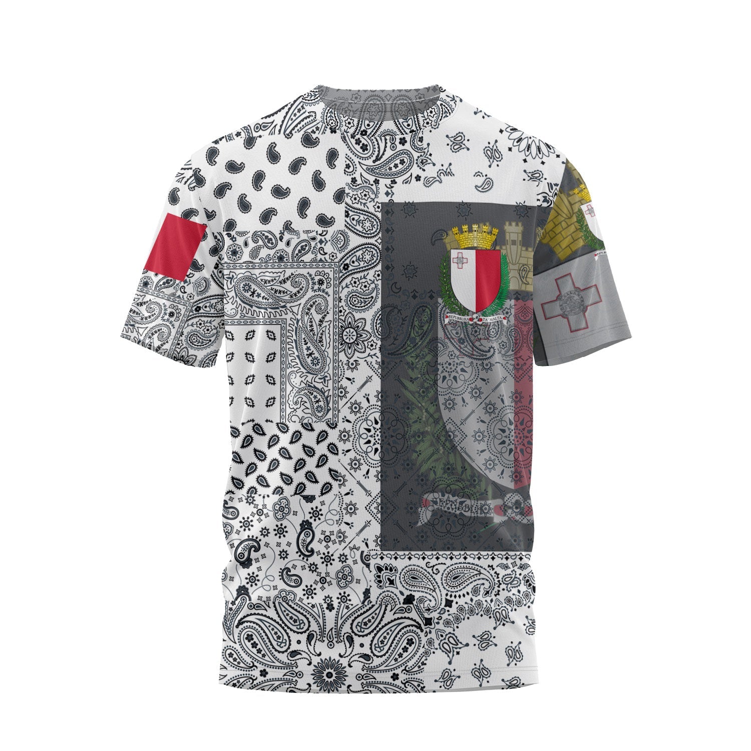 Malta T Shirt Paisley Flag And Skull Style 1