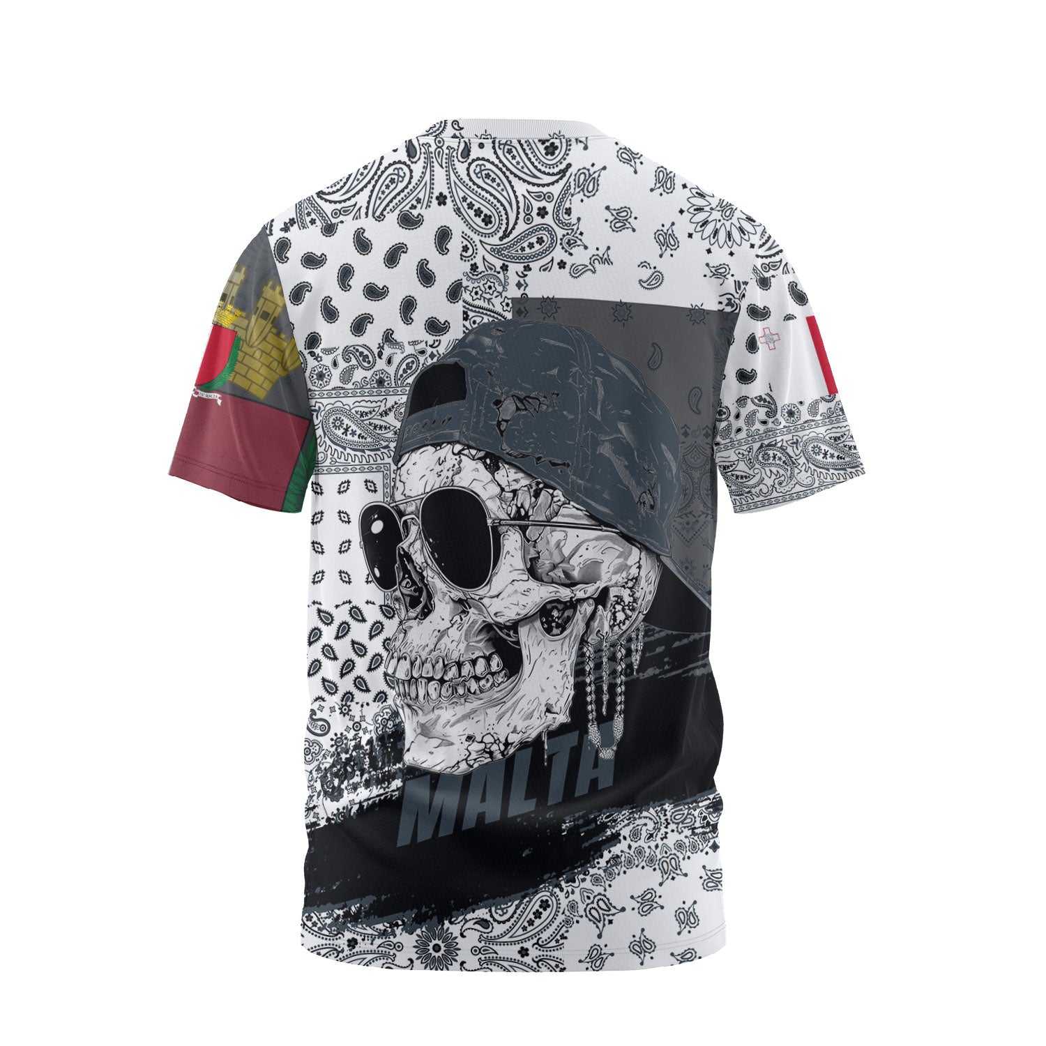 Malta T Shirt Paisley Flag And Skull Style 2