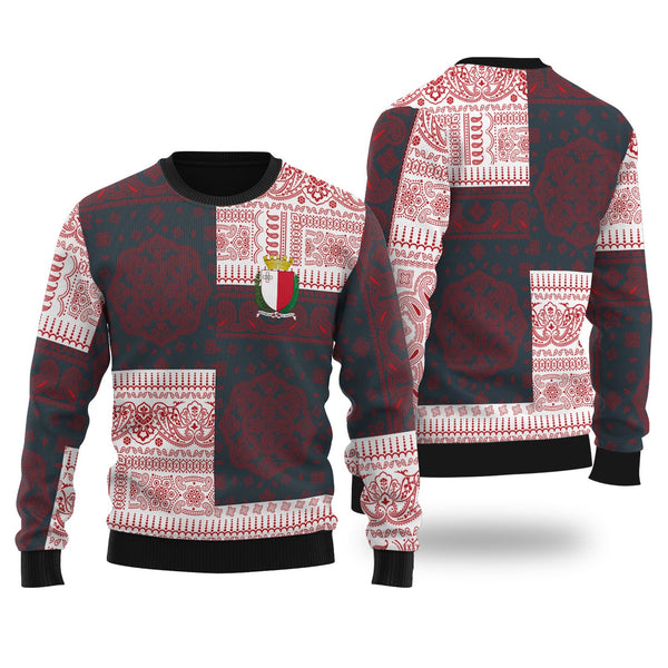 Malta Ugly Sweater Flag And Paisley Basic Style 1