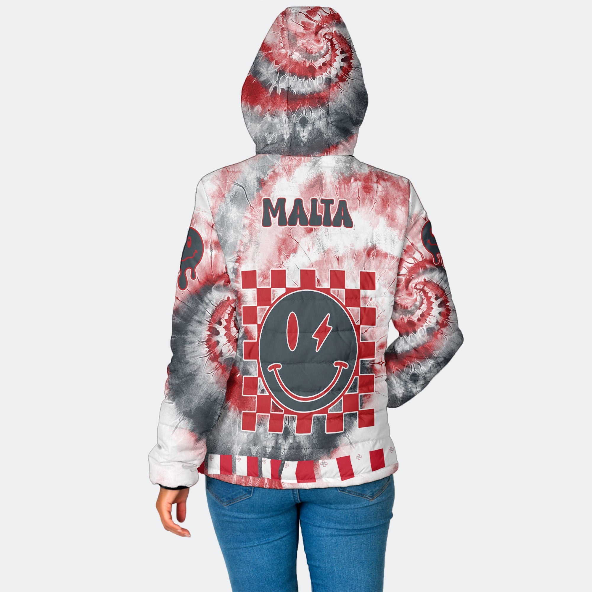 Malta Women Hooded Padded Jacket Custom Tie Dye Style 2