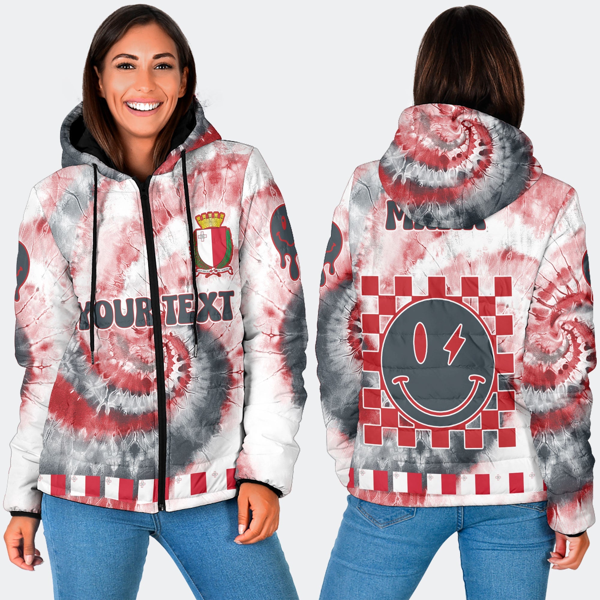 Malta Women Hooded Padded Jacket Custom Tie Dye Style 3