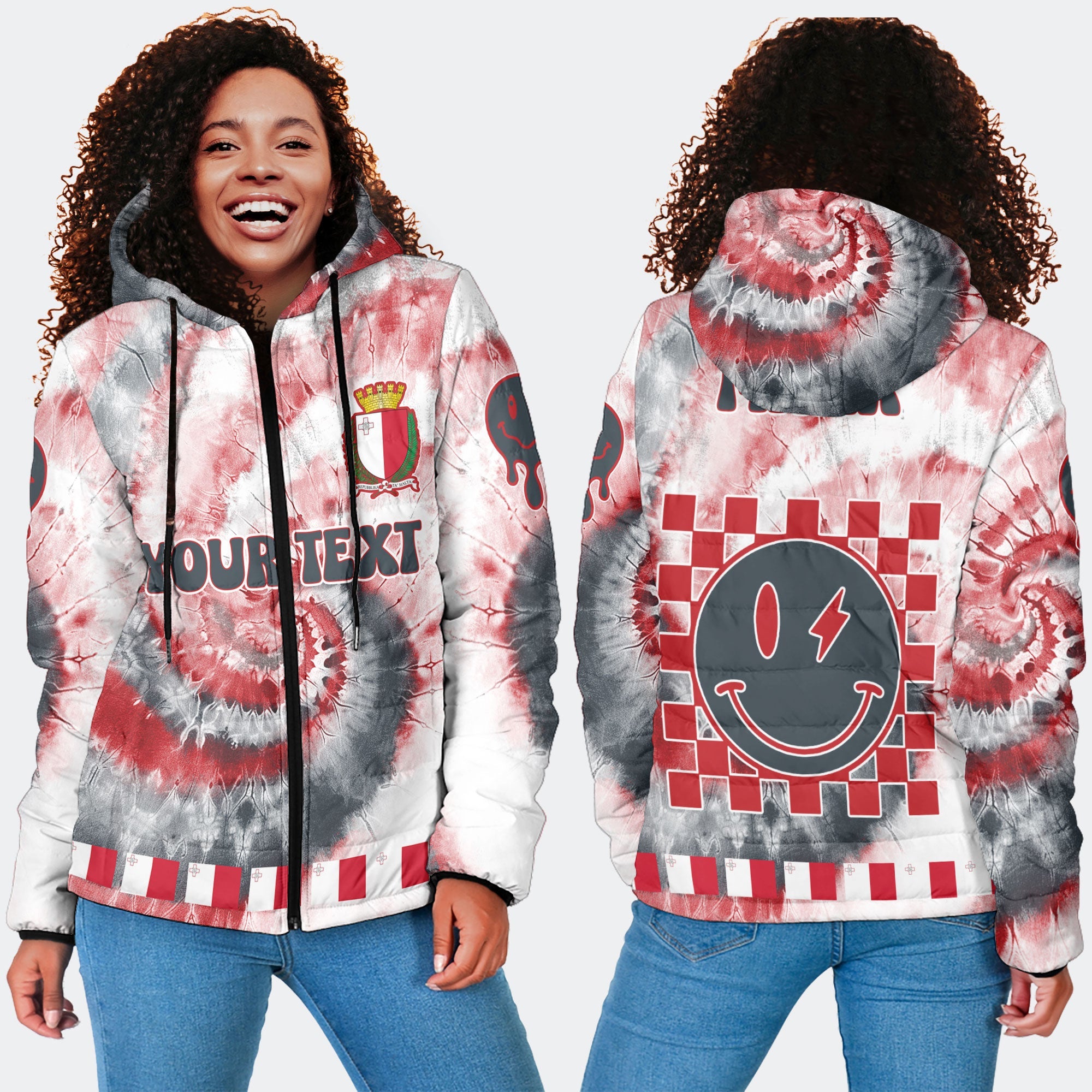 Malta Women Hooded Padded Jacket Custom Tie Dye Style 4