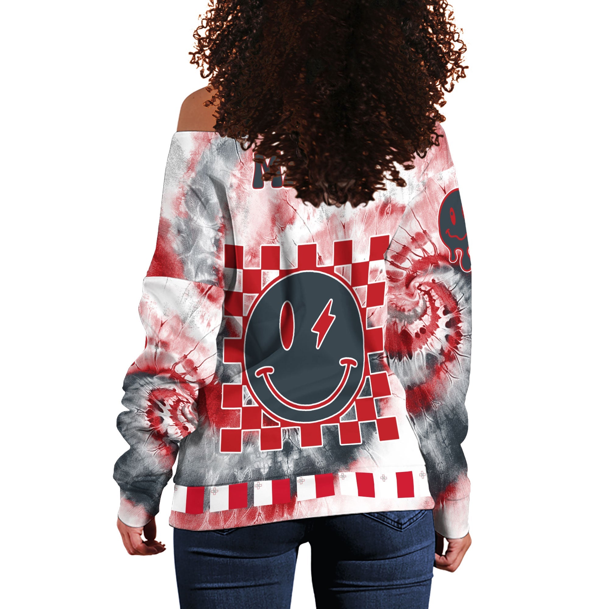 Malta Women Off Shoulder Sweatshirt Custom Tie Dye Style 1