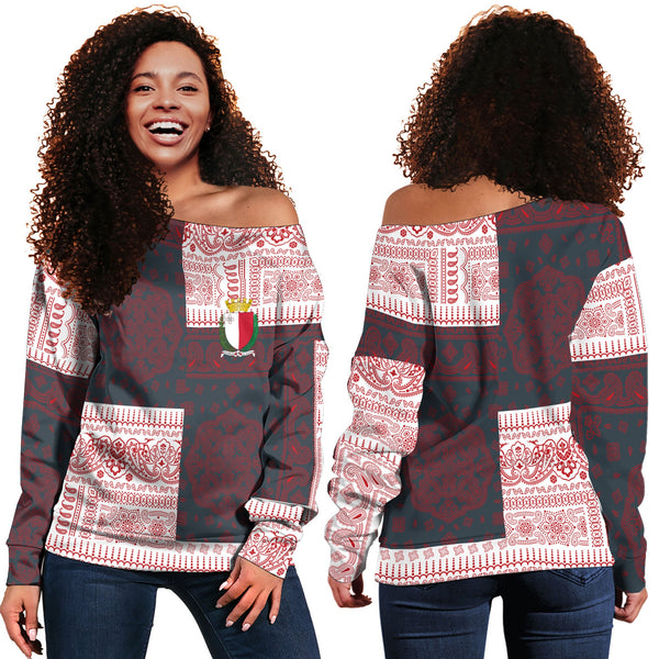 Malta Women Off Shoulder Sweatshirt Flag And Paisley Basic Style 1